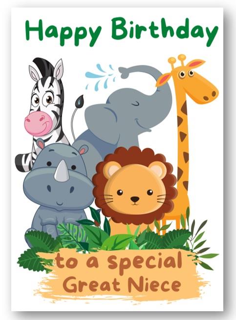 Second Ave Great Niece Safari Children's Kids Birthday Card For Her Greetings Card
