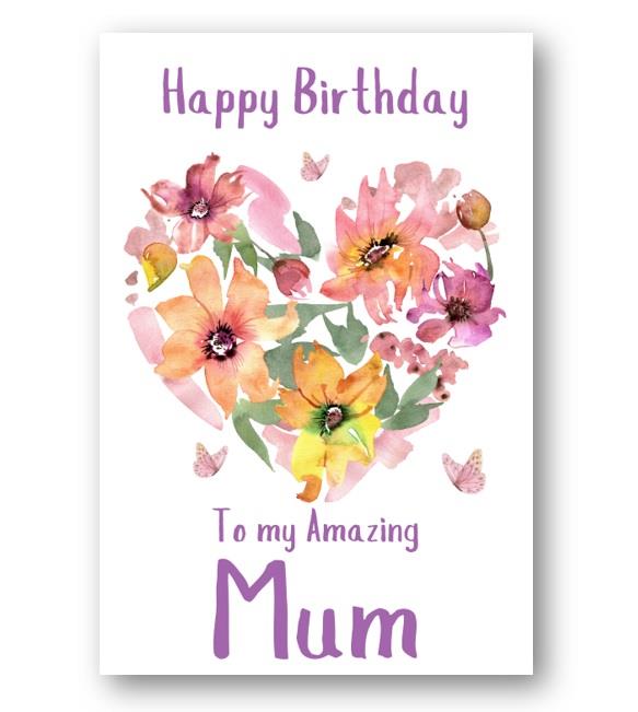 Second Ave Mum Flower Heart Cute Happy Birthday Card Greetings Card For Her