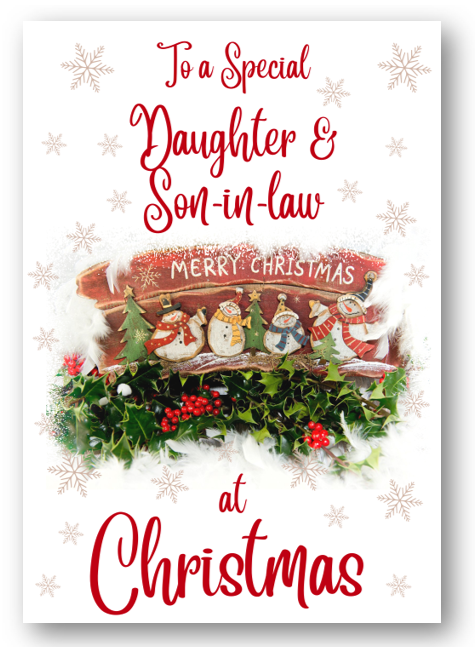 Second Ave Daughter & Son-in-Law Christmas Red Holly Snowman Xmas Holiday Festive Greetings Card