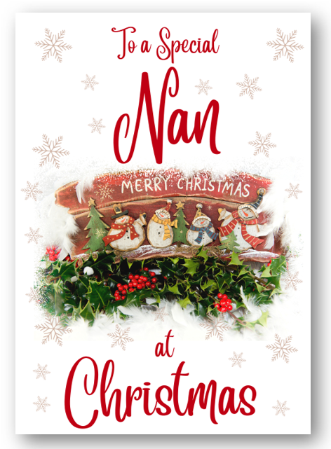 Second Ave Nan Christmas Red Holly Snowman Xmas Holiday Festive Greetings Card