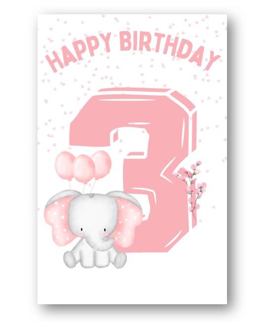 Second Ave 3rd Birthday Age 3 Cute Elephant Pink Baby Girl Children's Kids Happy Birthday Card Greetings Card