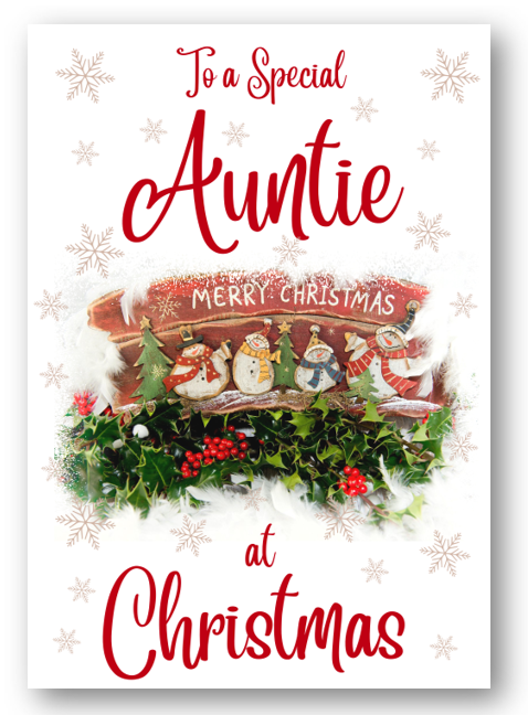 Second Ave Auntie Christmas Red Holly Snowman Xmas Holiday Festive Greetings Card