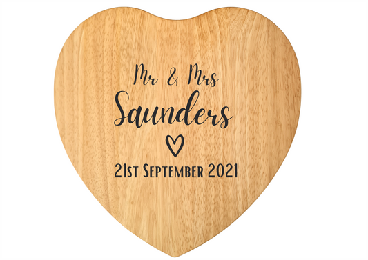 Second Ave Personalised Mr and Mrs Kitchen Heart Chopping Board Cheese Board Wedding Gift