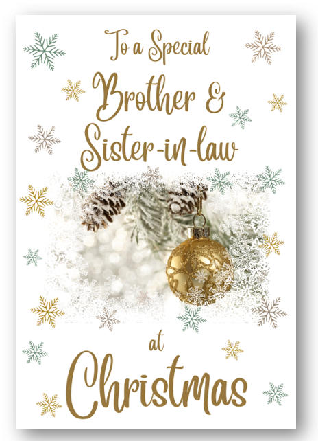 Second Ave Brother & Sister-in-Law Christmas Gold Bauble Xmas Holiday Festive Greetings Card
