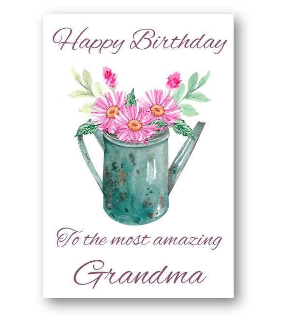Second Ave Grandma Water Can Pink Flowers Cute Happy Birthday Card Greetings Card For Her