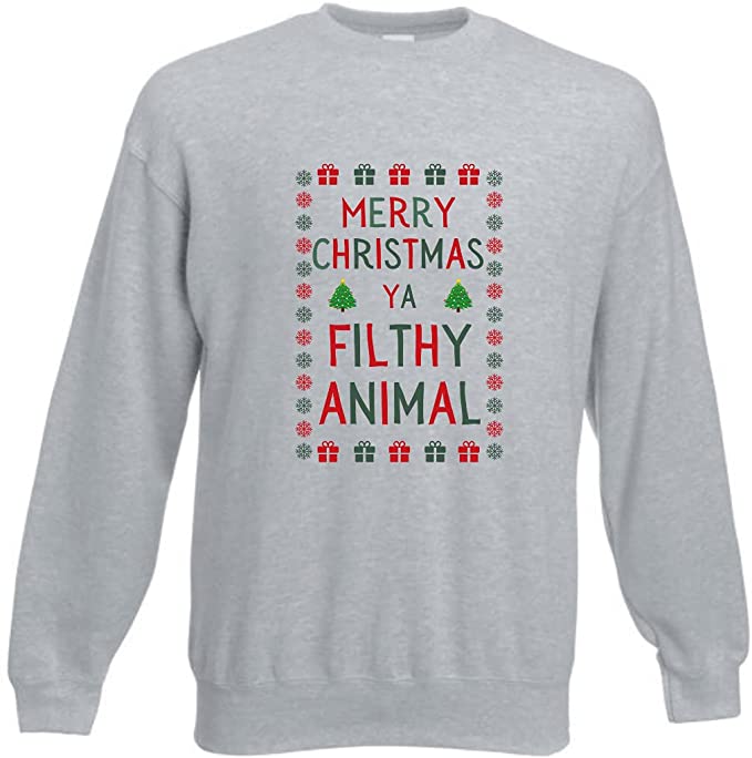 Second Ave Unisex Grey Merry Christmas Ya Filthy Animal Xmas Sweatshirt Jumper