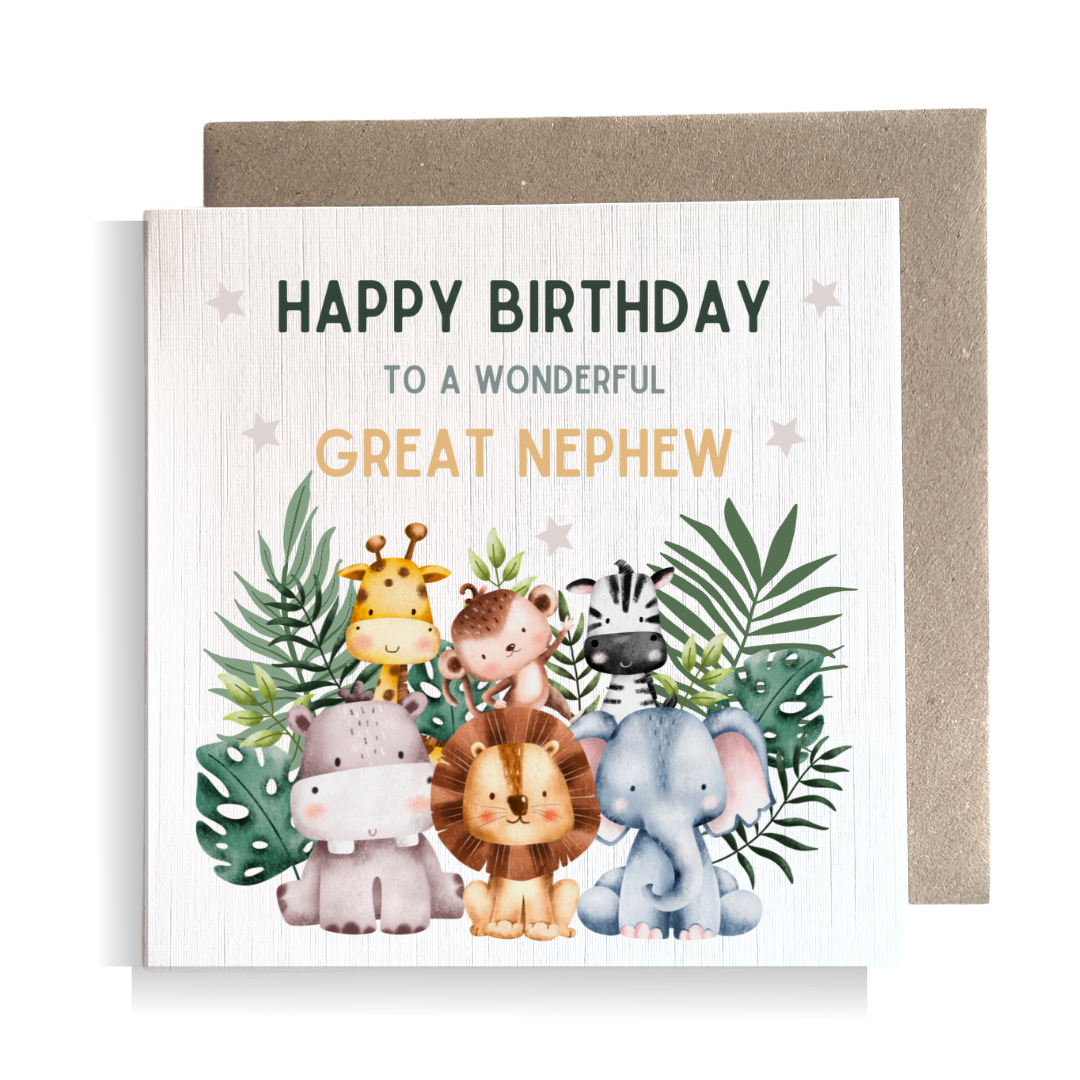 Second Ave Great Nephew Children's Kids Baby Safari Square Card For Boy Birthday