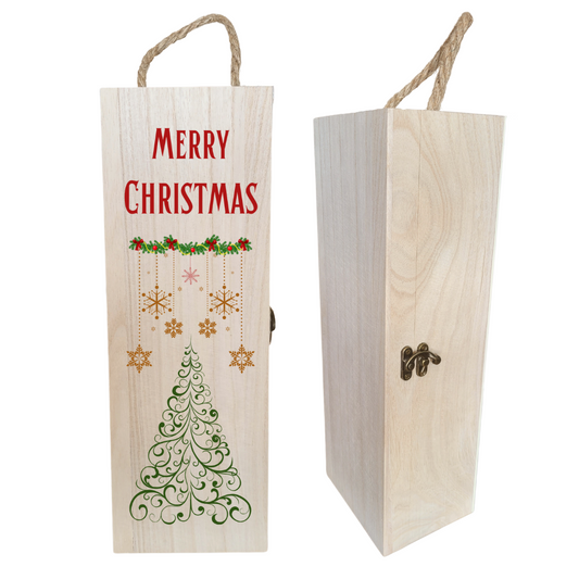 Second Ave Merry Christmas Wooden Wine Bottle Gift Box Xmas Present